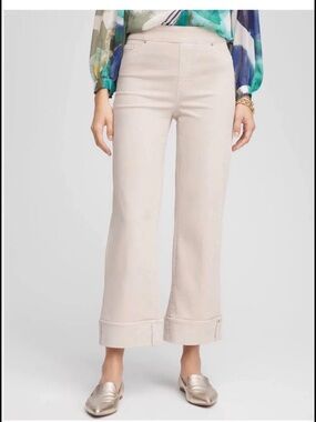 Chico's Cream Cropped Wide-Leg Pants